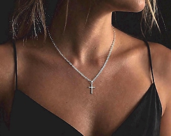 Sterling Silver Cross Necklace | dainty paperclip chain