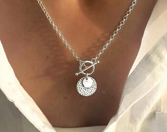 Sterling Silver Toggle Medallion Necklace | rolo chain