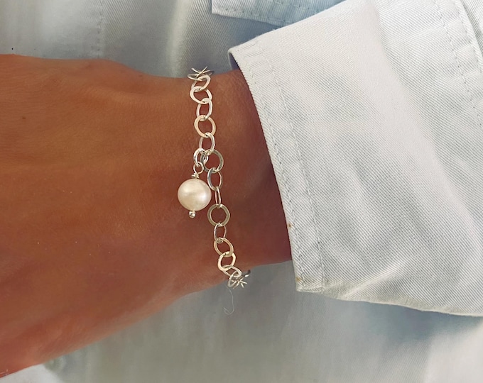 925 Silver Chain Pearl Bracelet | lightweight chain | adjustable length | gift for her