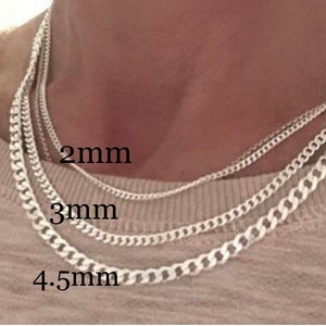 Silver Curb Chain Necklace Men, Women, Teens solid 925 sterling 14 24 lengths image 2