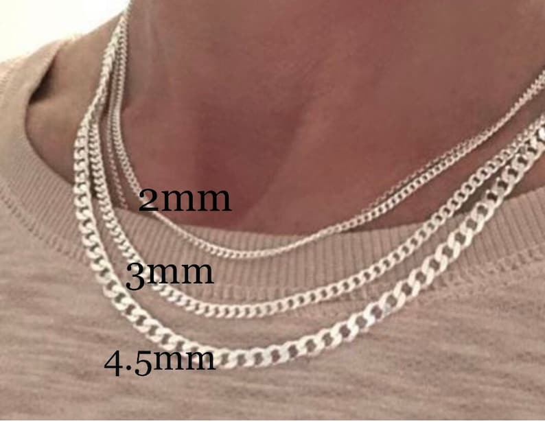 Silver Curb Chain Necklace Men, Women, Teens solid 925 sterling 14 24 lengths image 2