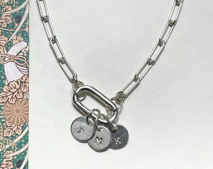 Personalized Initials Carabiner Clasp Necklace | paperclip chain | 925 Sterling Silver | choose # of charms