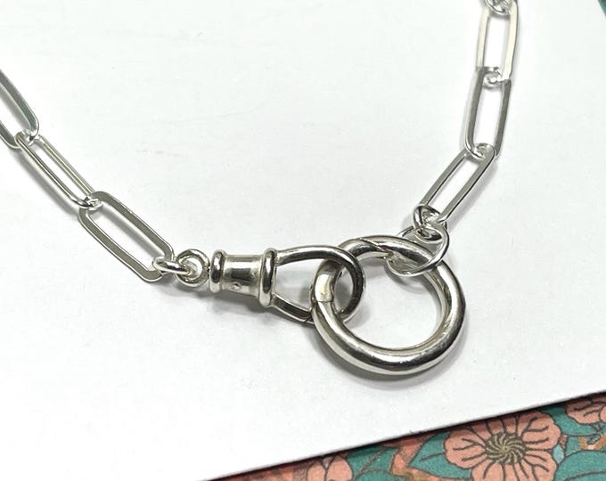 925s Double Charm Clasps Paperclip Necklace | Albert swivel clasp + round charm clasp | 925 sterling silver