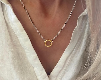 Mixed Metals Charm Clasp Necklace | Sterling Silver & 14k Gold Vermeil | 2.8mm rolo