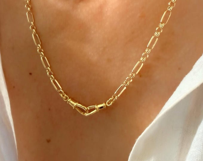 Gold Paperclip Chain Necklace | Swivel Clasps | Charm Holder | 14k Premium Plate