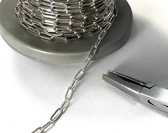 Sterling Silver Paperclip Chain, sold by the foot | 3x9mm | DIY
