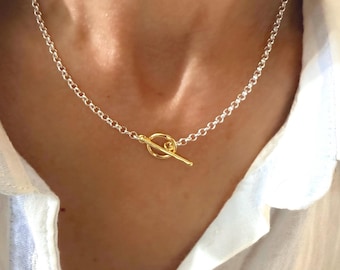 Mixed Metals Rolo Toggle Necklace | Sterling chain, gold vermeil clasp