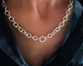 Reserved for Lucie - Silver Cable Charm Clasp Necklace | 8.5x10.5mm wide | semi-hollow links