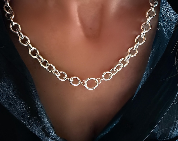 Sterling Silver Charm Clasp Necklace | 8.5x10.5mm wide cable chain | semi-hollow links