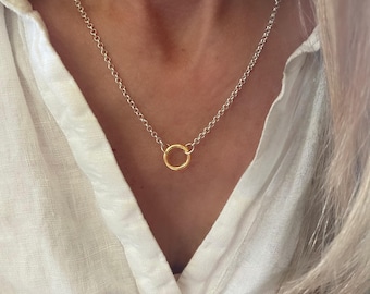 Mixed Metals Rolo Charm Clasp Necklace | 925 sterling silver + 14k gold vermeil | 2.5mm chain width
