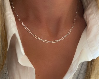 925 Silver Paperclip Chain Necklace | minimalist jewelry | rounded 3mm links