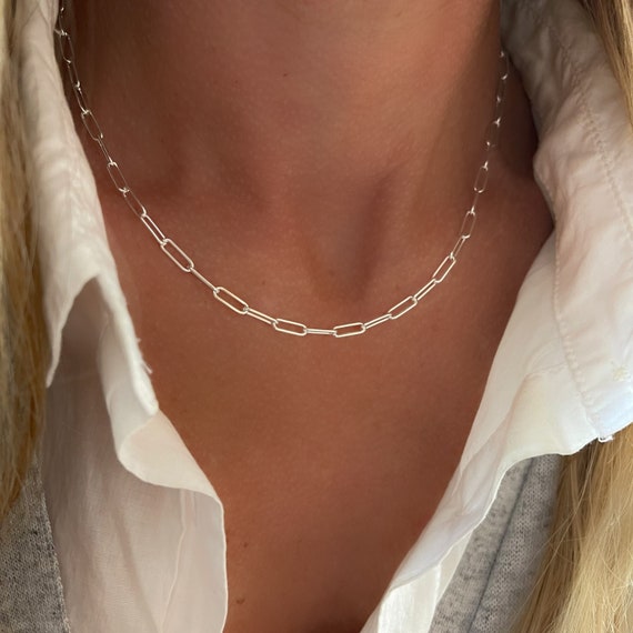Sterling Silver Paper Clip Chain Necklace – julie garland jewelry