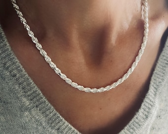 Solid Sterling Silver Rope Chain Necklace | 4mm wide