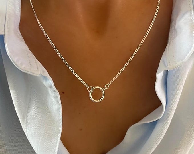 Sterling Silver Charm Keeper Necklace | 2mm Curb Chain