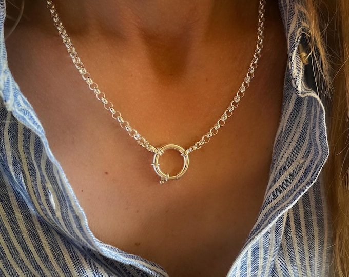 Sterling Silver Rolo Chain Necklace | 4mm Mariner Clasp