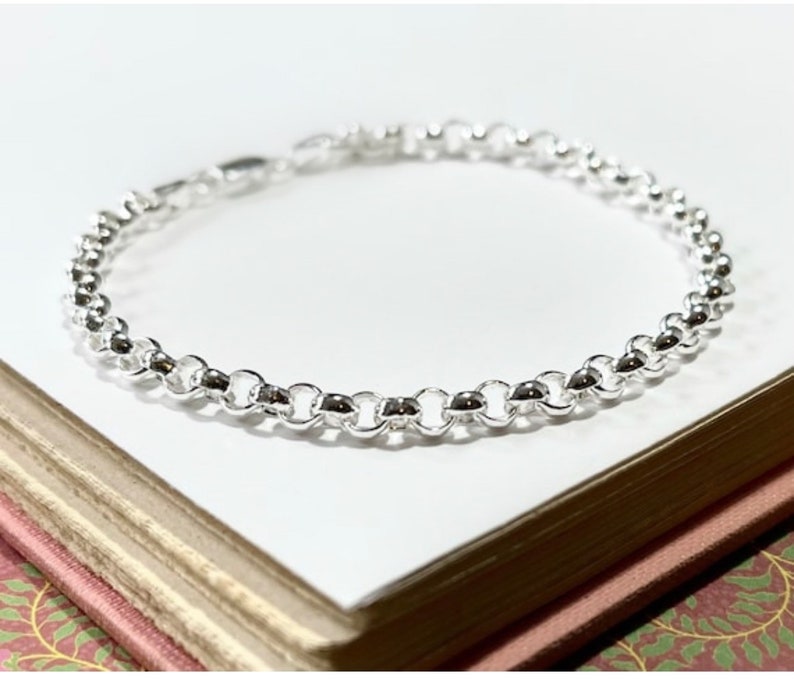 Silver Rolo Belcher Chain Bracelet 4mm wide solid 925 silver jewelry image 3