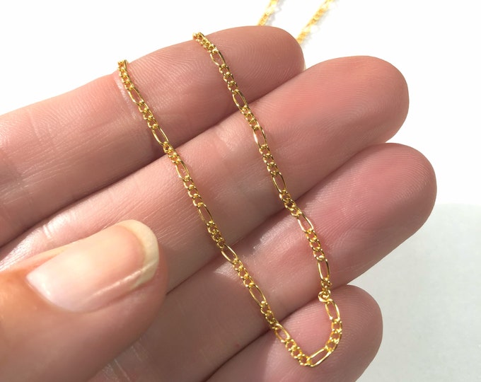 Thin Gold Figaro Chain Necklace | 14K gold filled | gift for her |