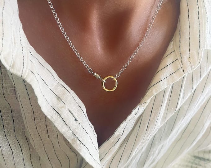 Sterling Silver Rolo Chain Necklace | Gold Vermeil Charm Clasp