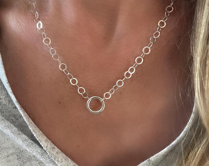 Silver Charm keeper Necklace | 925 sterling silver | lightweight flat round chain