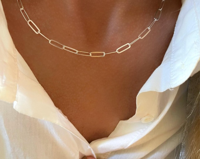 Sterling Silver Paperclip Necklace | flat 3.5mm chain