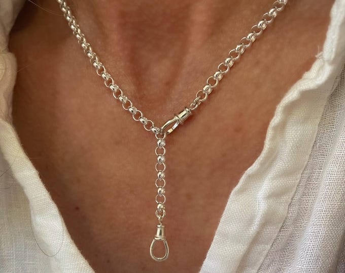 925 Double Swivel Albert Clasp Chain | rolo chain 4mm wide | solid sterling silver