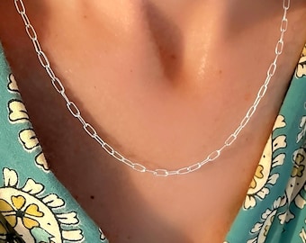 Sterling Silver Paperclip Chain Necklace | optional sunburst pendant