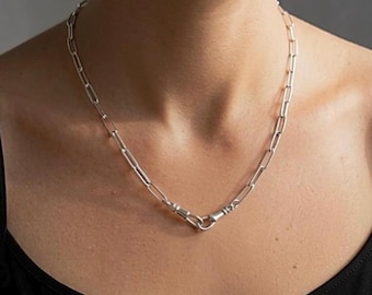 Double Swivel Clasps Paperclip Necklace | 925 Premium Silver Plate