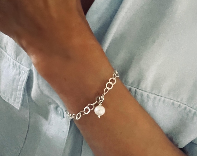 Sterling Silver Pearl Bracelet | Adjustable Chain, Gift for her