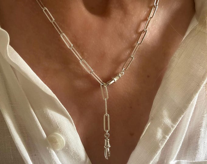 925 Double Clasp Necklace | paperclip chain 4x11.5mm | sterling silver