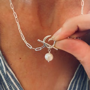 925s Toggle Charm Clasp Necklace | removable pearl pendant | 3.5x9mm links | solid sterling silver