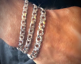 Silver Curb Chain Bracelet | 925 sterling silver | 3 width options