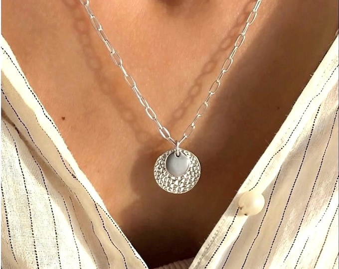 Sterling Silver Layered Medallion Necklace | dainty paperclip chain
