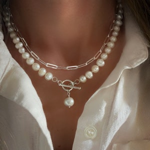 Pearl Toggle Clasp Necklace pearl pendant 925 sterling silver image 1