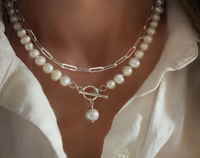 Pearl Toggle Clasp Necklace | pearl pendant | 925 sterling silver |