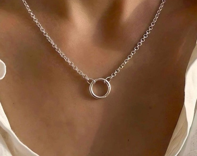 Rolo Charm Clasp Necklace | 925 silver premium plate | 3mm chain