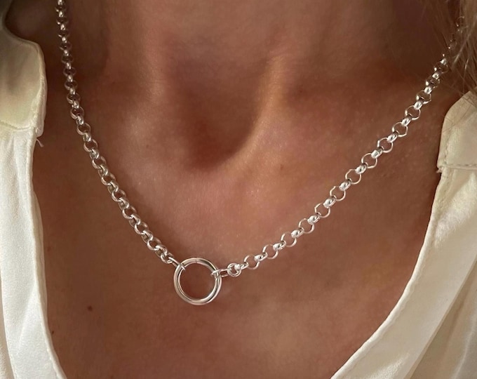 Silver Rolo Charm Clasp Necklace | add your own charms | 4mm wide | 925 silver jewelry
