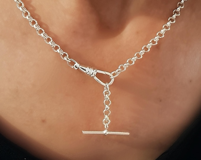 Sterling Silver Rolo Chain, Large Swivel Clasp and T-bar drop