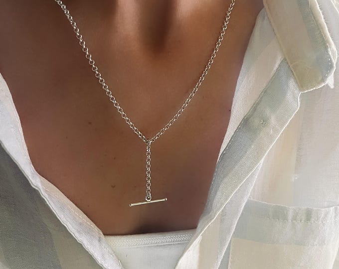 Sterling Silver Rolo Necklace | T-bar drop