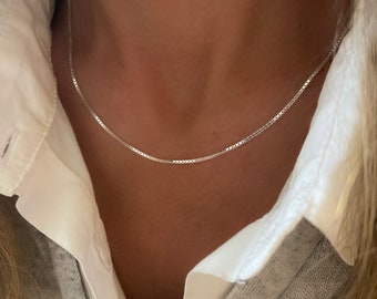Silver Box Chain Necklace | 925 sterling silver | 1.2mm wide | 14”- 30” lengths.
