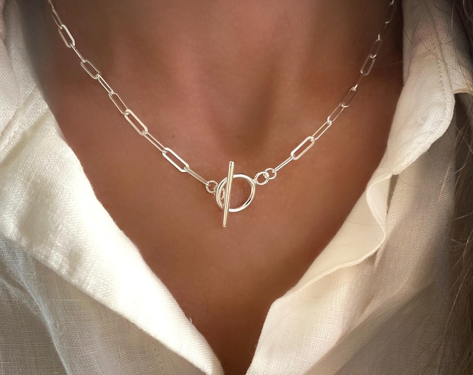 Sterling Paperclip Toggle Necklace | 925 sterling silver | lightweight, 3.5mm width