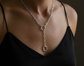 Sterling Silver Double Charm Clasp Necklace | Removable Extension | 3.5mm paperclip chain