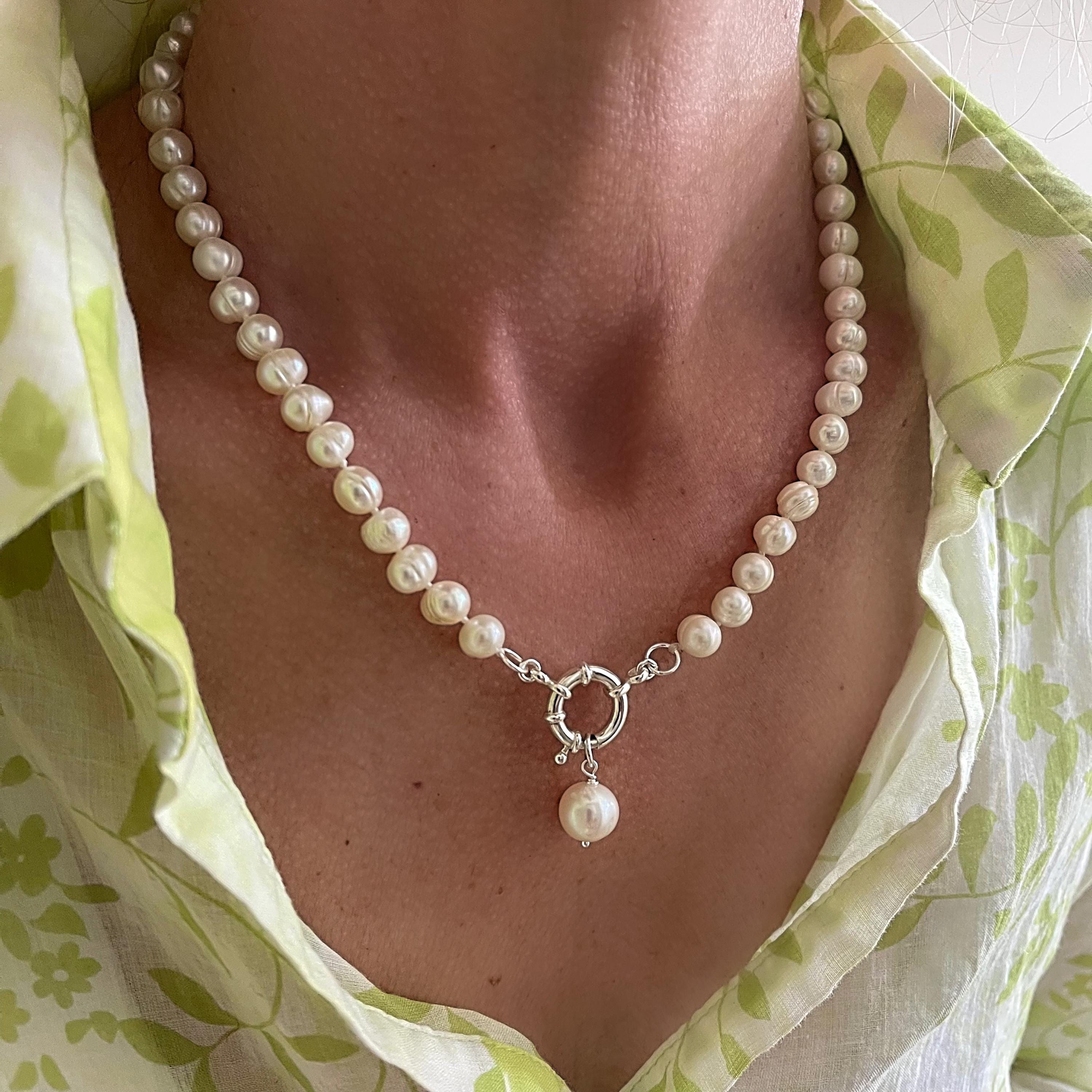 Silver Mariner Clasp Pearl Necklace pendant 925 sterling silver