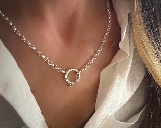 Silver Rolo Chain Necklace | Mariner clasp | optional pearl pendant | 4mm wide | solid 925 sterling silver