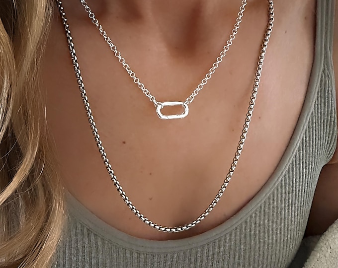 Sterling Silver Rolo Carabiner Necklace | Add a charm