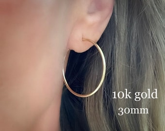 10K Gold Hoop Earrings | classic gold jewelry | gift for her .