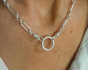 Sterling Silver Triple Clasp Trombone Chain | 2 swivel and 1 charm clasp
