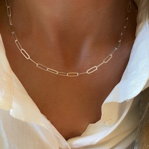 Silver Flat Paperclip Chain Necklace drawn cable solid 925 sterling silver 3 width options image 4