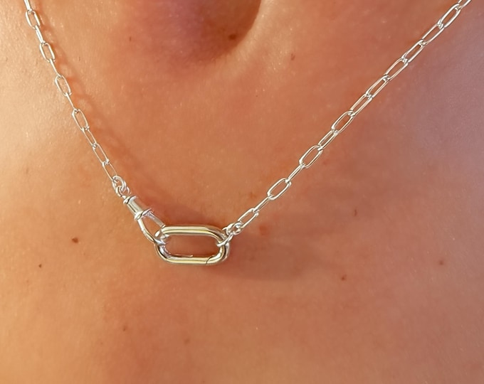 925 Silver Carabiner Clasp | paperclip chain