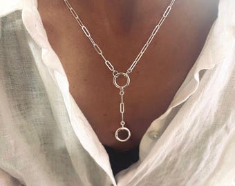 Sterling Silver Double Charm Clasp Necklace | Removable Extension | 3.5mm paperclip chain