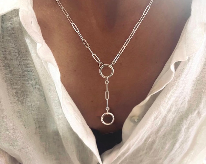 Silver Double Charm Clasp Paperclip Necklace | Removable Extension | 2 metal options
